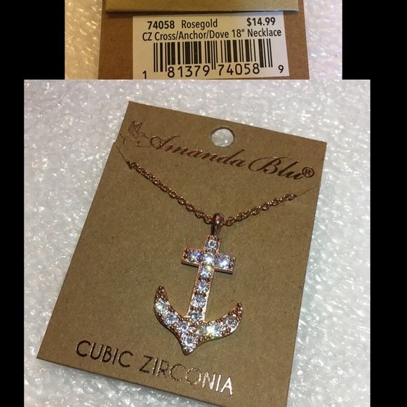 2pcs Rose Gold Bar & Paved Anchor Pendant Necklace - Picture 2 of 5